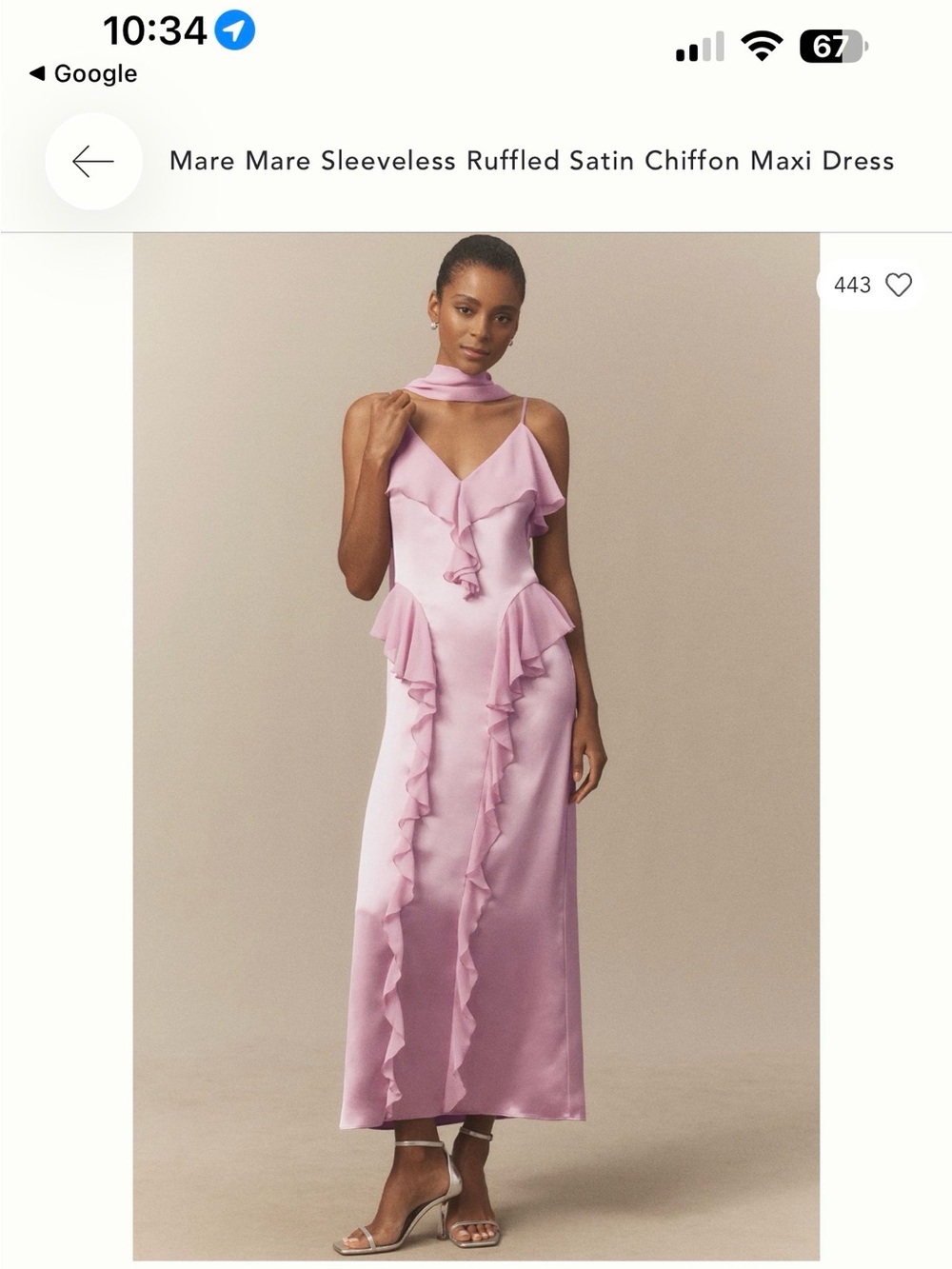 Anthropologie Ruffled Satin-Chiffon Maxi Dress in Light Pink